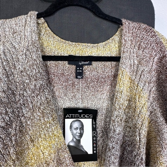 Attitudes by Renee | Women's V-Neck Sweater in Brown and Cream - Picture 2 of 5